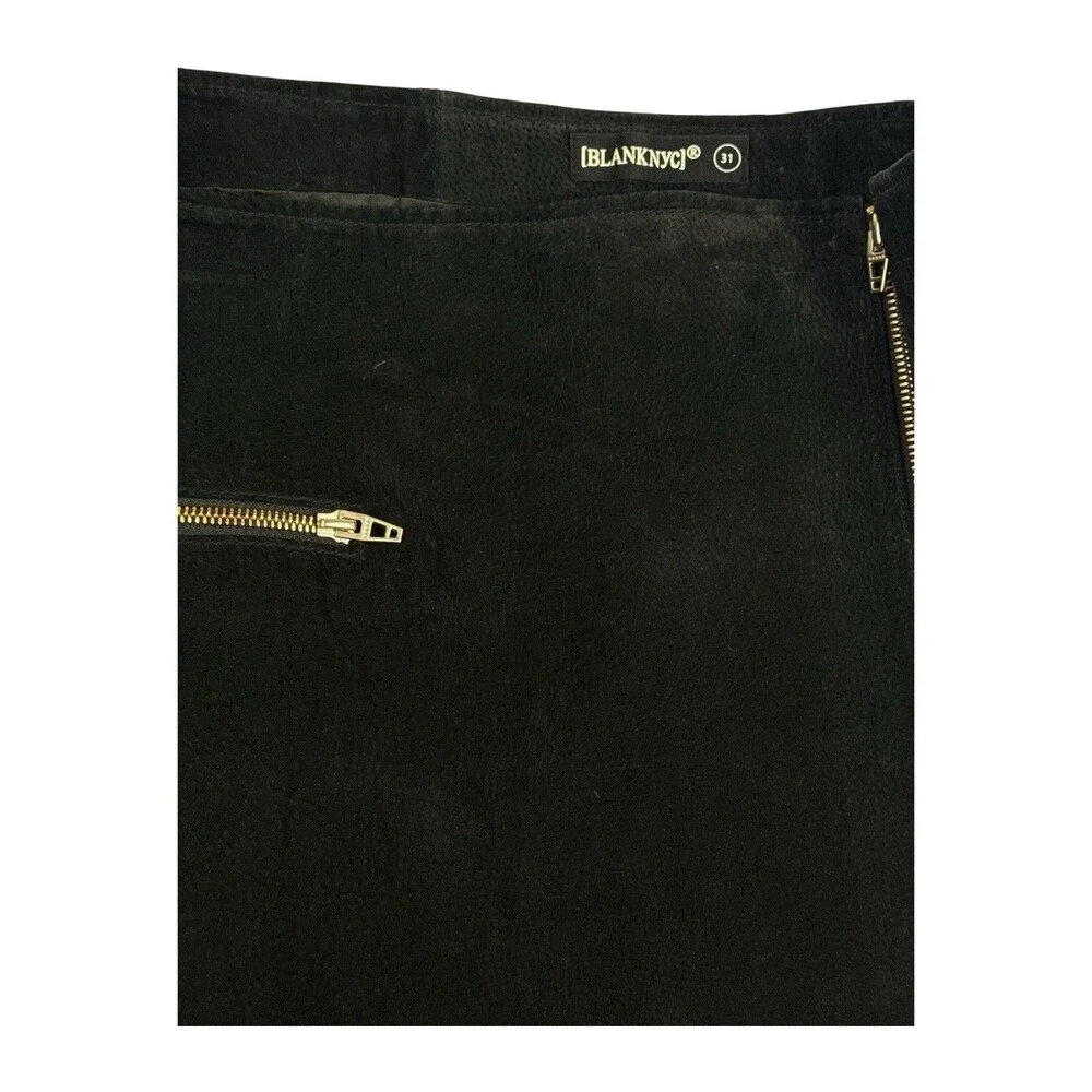 BlankNYC Womens Black Suede Leather Moto Mini Skirt Gold Zipper Size 31